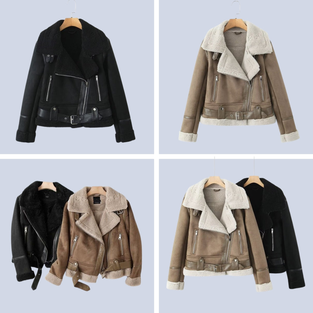 Aurélia™ – Suède-look Sherpa Jas met Riem