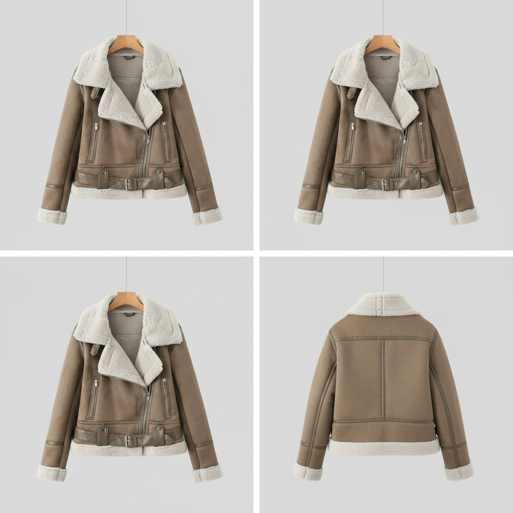 Aurélia™ – Suède-look Sherpa Jas met Riem