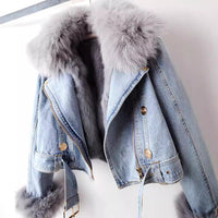 Lorena™ – Denim Jas met Luxe Imitatiebontkraag