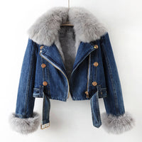 Lorena™ – Denim Jas met Luxe Imitatiebontkraag