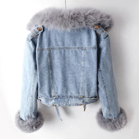Lorena™ – Denim Jas met Luxe Imitatiebontkraag