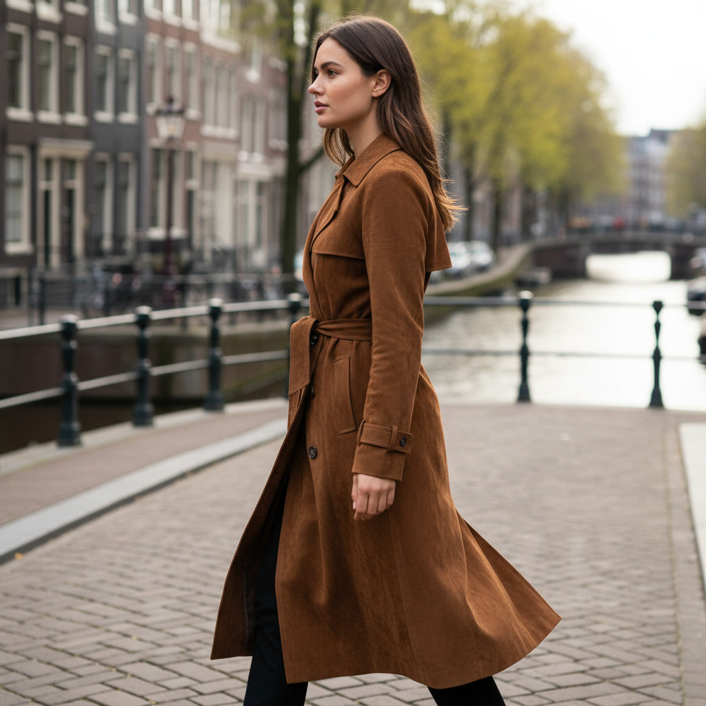 Vogora Molly Lange Faux Suède Trenchcoat