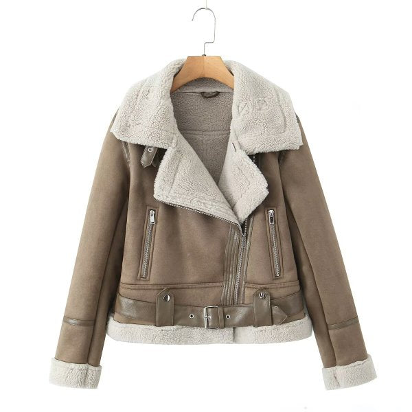 Aurélia™ – Suède-look Sherpa Jas met Riem