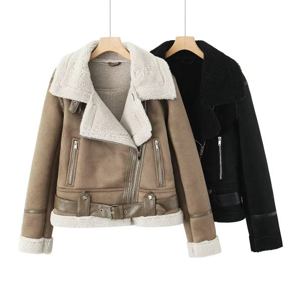 Aurélia™ – Suède-look Sherpa Jas met Riem